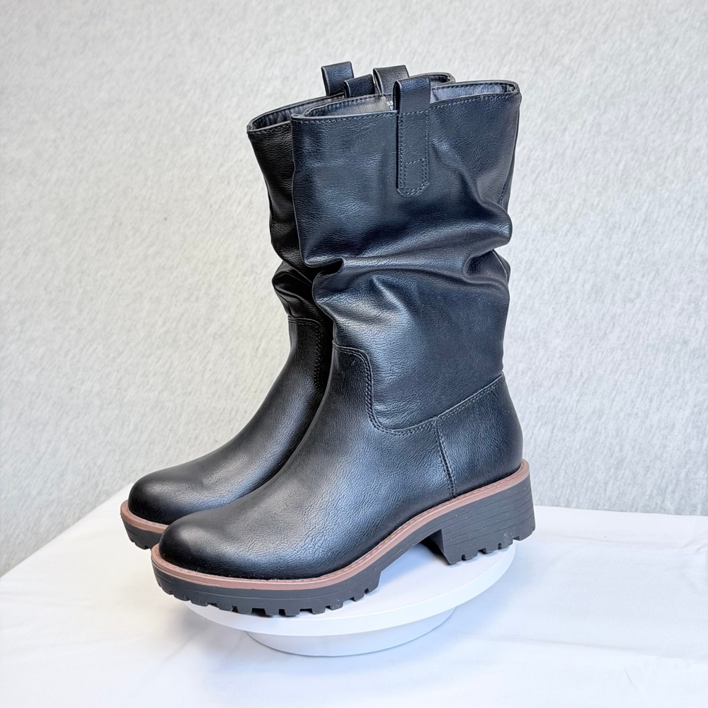 Sun + Stone Nellieep Black Slouch Lug Sole Mid Calf Boots Womens 5M 10013286400